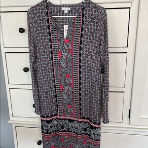 J. Jill Black and Pink Patterned Long Sleeve Dress Size MP